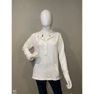 T by Talbots UPF 50+ Slub Terry 1/4 Snap Long Sleeve Pullover White Women’s Med